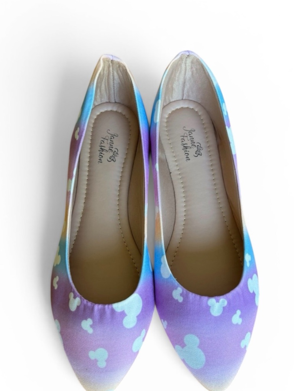 Mickey Ears Women's Rainbow Flats, purple, pink, orange, blue, size 9